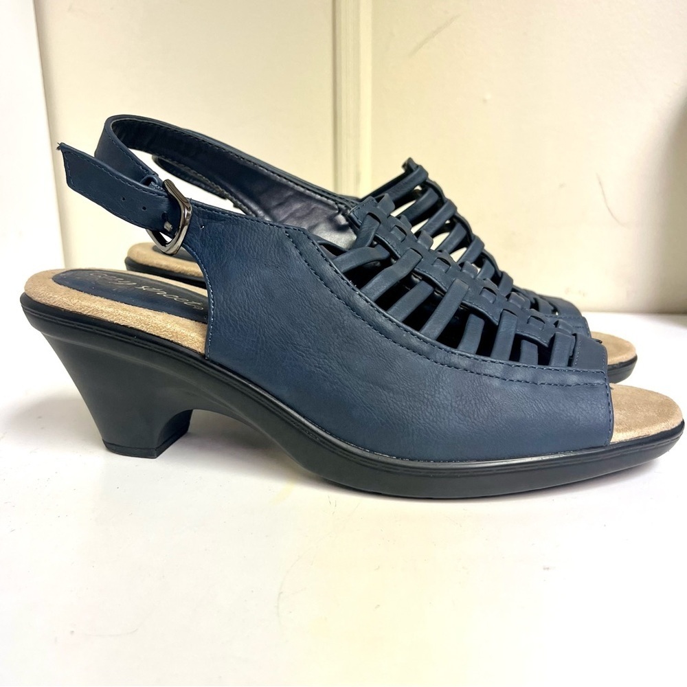 Easy Street Women's Katerina woven slingback sandals navy blue preppy office 11M